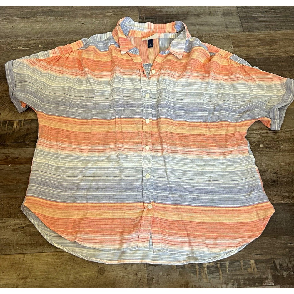 Universal Thread Striped Short Sleeve Button-Up Rayon Shirt XL